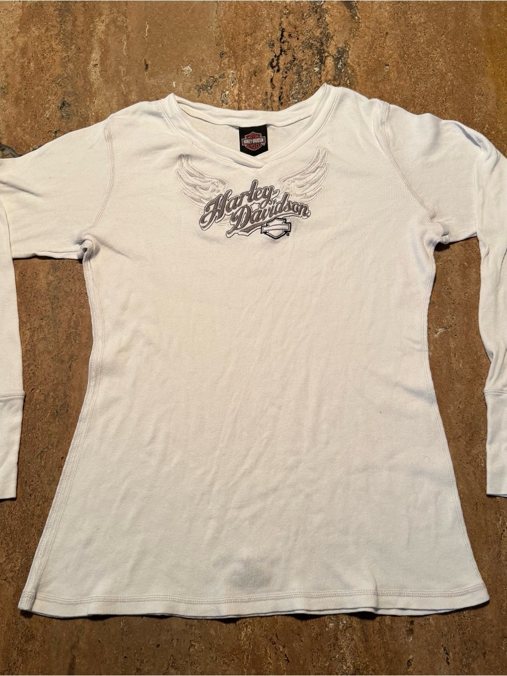 Harley Davidson Vtg Long Sleeve Thermal Tee Embroidered Wing Logo Shield Sz 1X